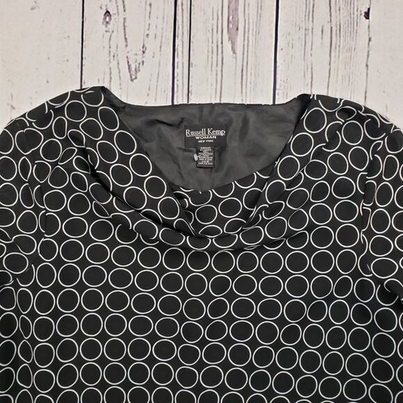 Russell Kemp Woman Black White Circle Print Sheer Drapey Neck Blouse Size 4X - Picture 4 of 7